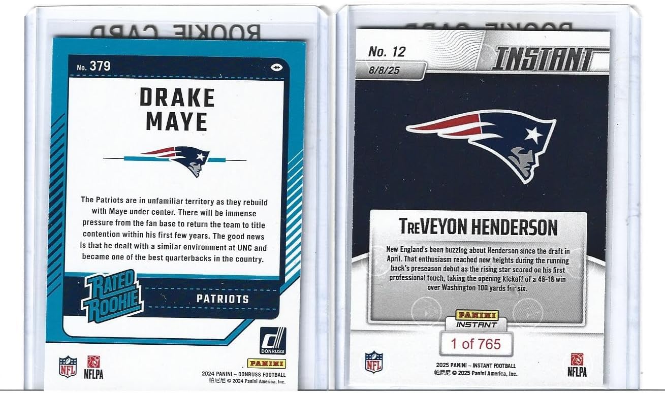 Drake Maye and TreVeyon Henderson Football Rookie 2 Card Lot Patriots Young Star Quarterback and Running Back! You Will Receive Both Cards Shown