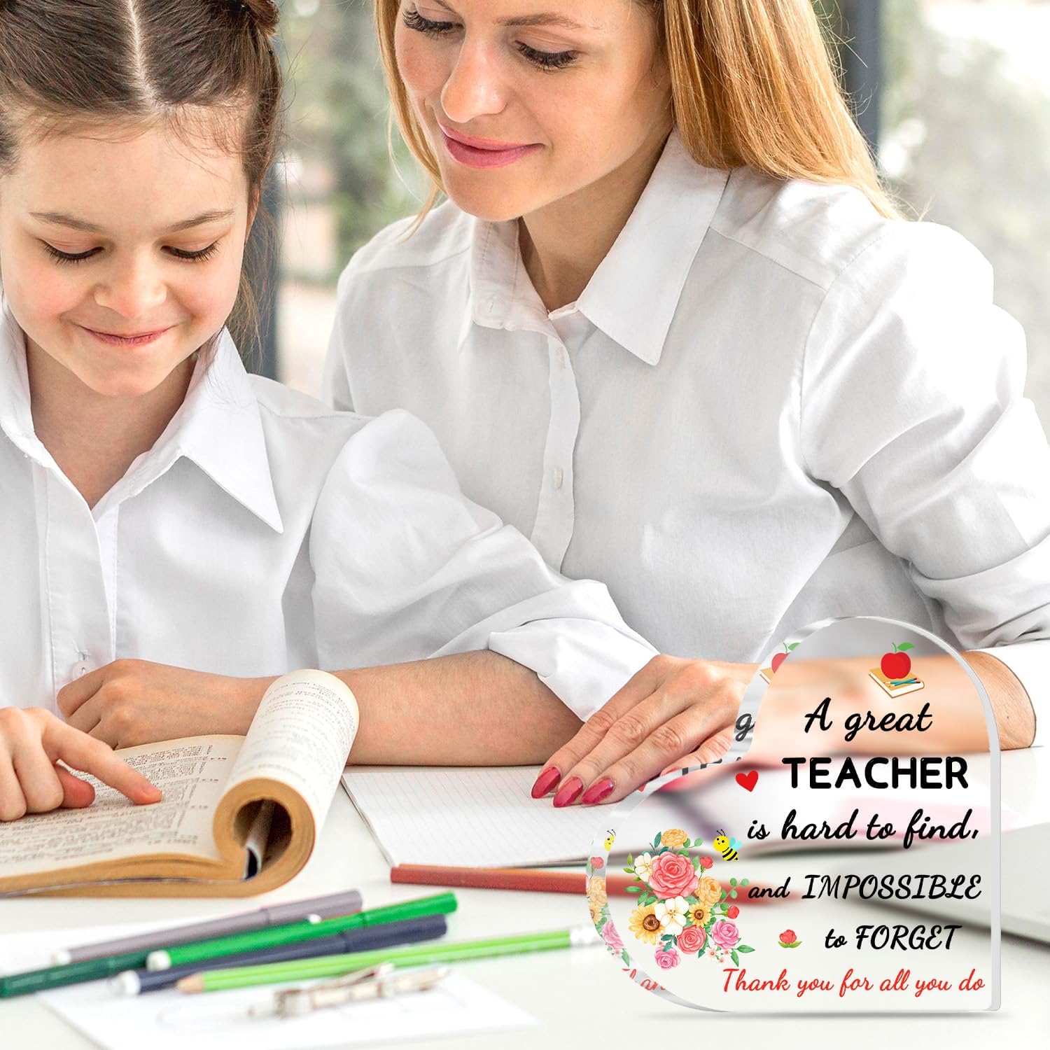 Teacher Valentine Gift, Valentines Day Gifts for Teachers, Teacher Appreciation Gifts - Acrylic Heart Shape Plaque 4×4 in, End of Year Teacher Gifts, Teacher Retirement Gifts for Women Men - Image 7