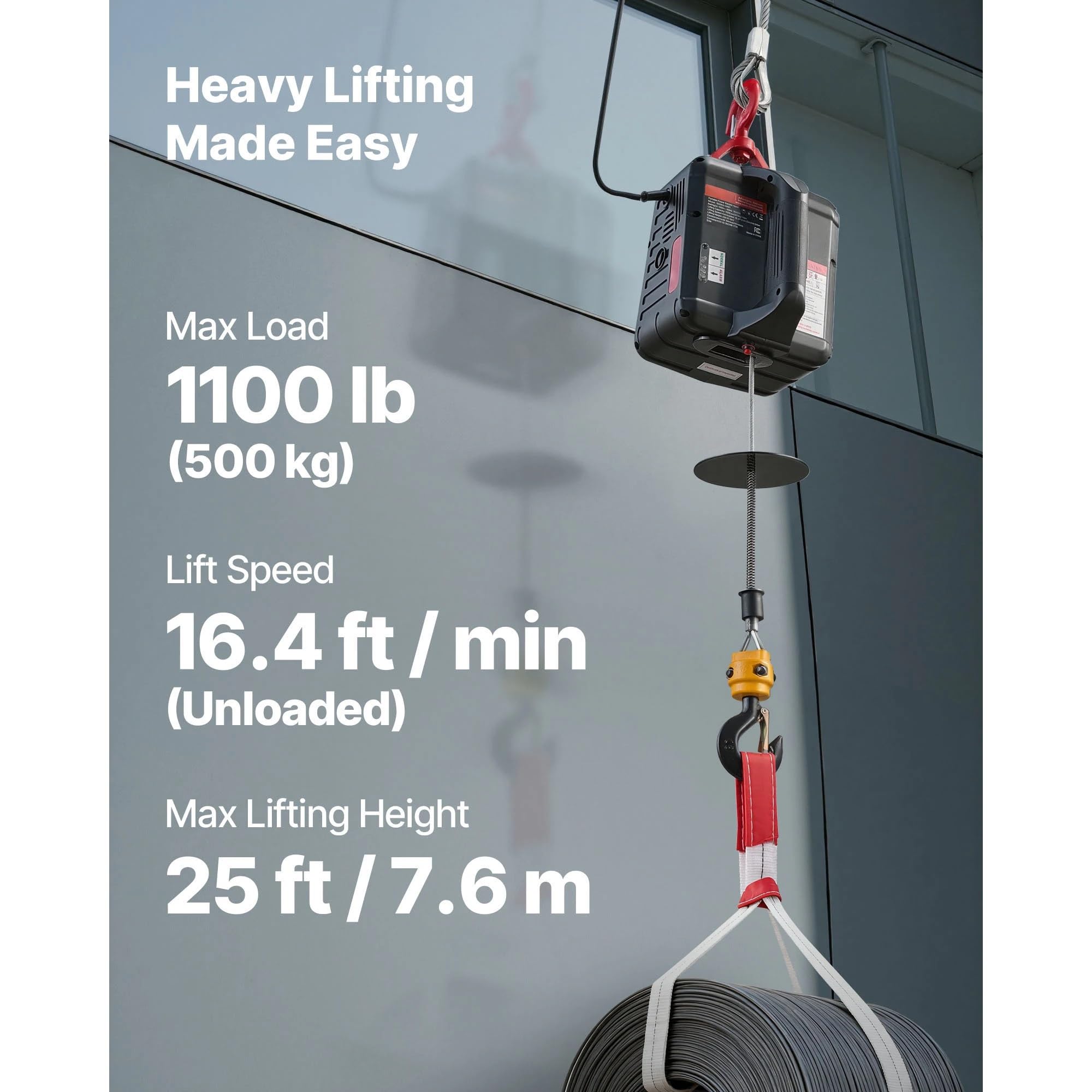 Wciągarka na kable elektryczne Wciągarka elektryczna 1100LBS 2 w 1, ręczna i bezprzewodowa, przenośna żuraw elektryczny, wysokość podnoszenia 25 stóp Wciągnik elektryczny