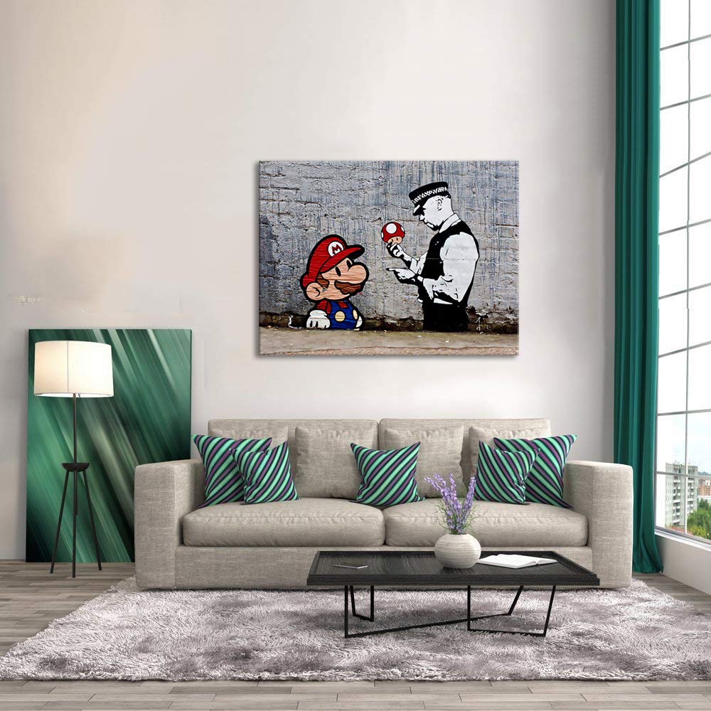 Impression Sur Toile Graffiti Pop Mario Champignon Banksy - Art Urbain Street Art