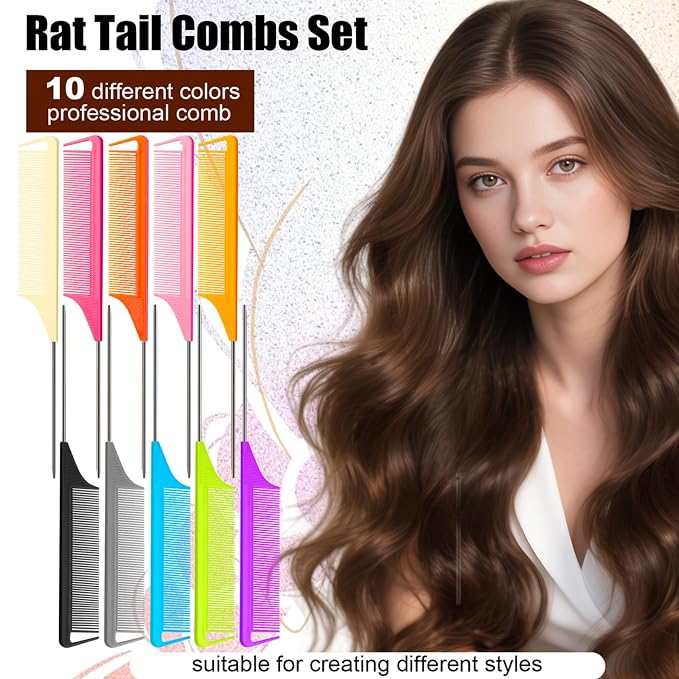 Set de 10 Peines Rat Tail para Peluquería miniatura 5