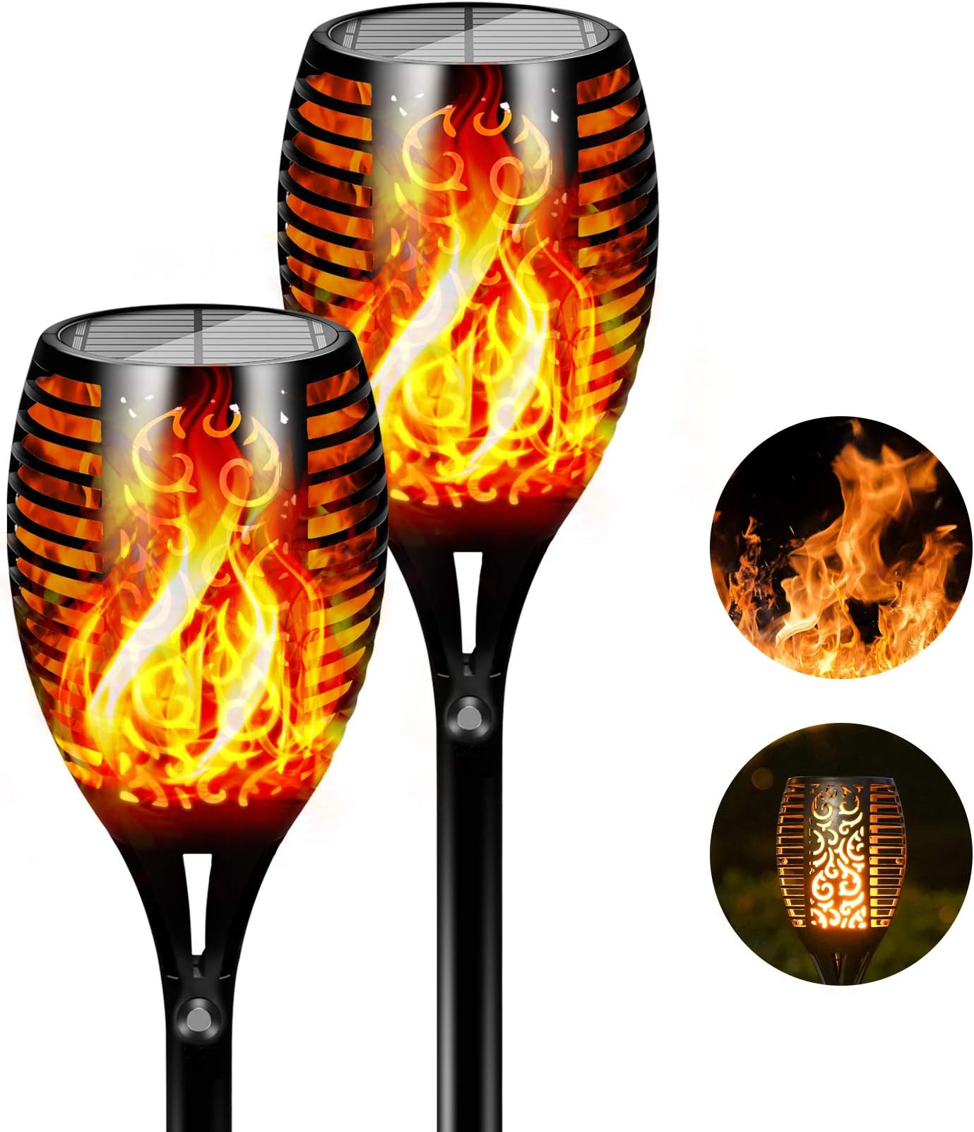 FLOWood Solar Lights Outdoor Garden, 2 Pack 96LED Large Solar Torch Lights, Dancing Flickering