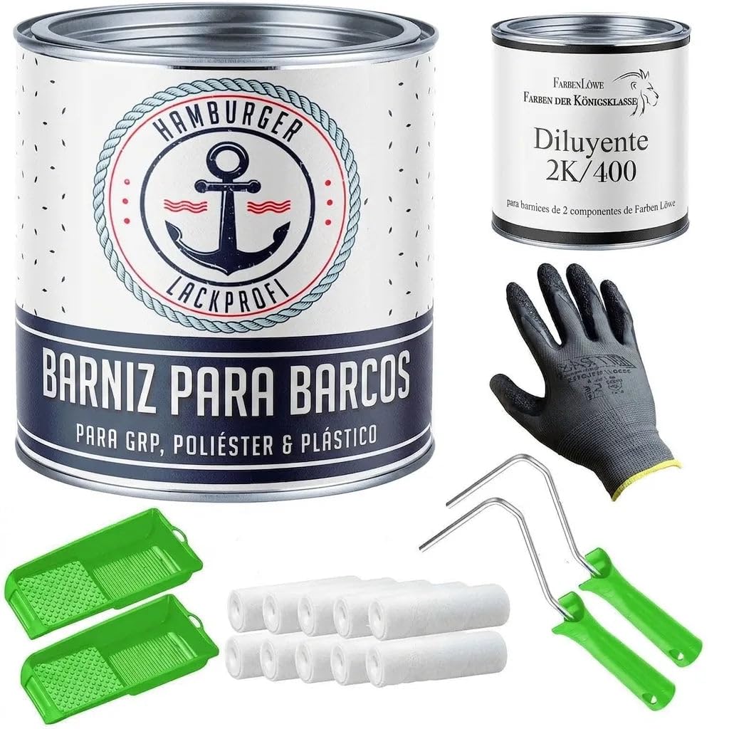 Barniz marino 2K brillante para madera y metal verde helecho RAL 6025 verde Para GFK/plástico/poliéster barniz de yate pintura náutica con kit (X300) y Diluyente (1 L) (10 L) Hamburger Lack-Profi