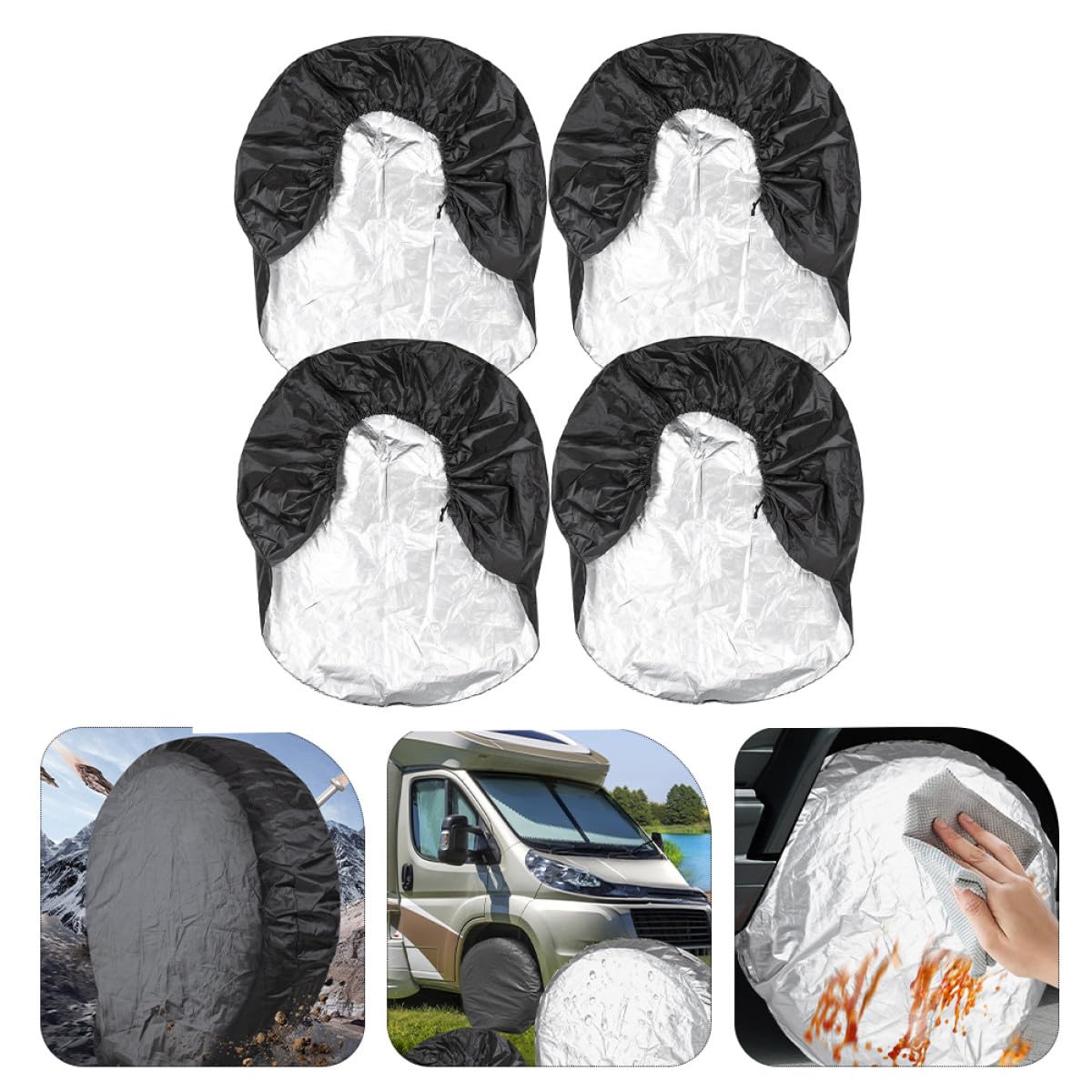 Operitacx Copertura per Pneumatici 4 Pezzi in Poliestere 190t Resistente All'acqua ai Raggi Uv, Protezione per Ruote Camper e Roulotte, per Esterni e Antifango