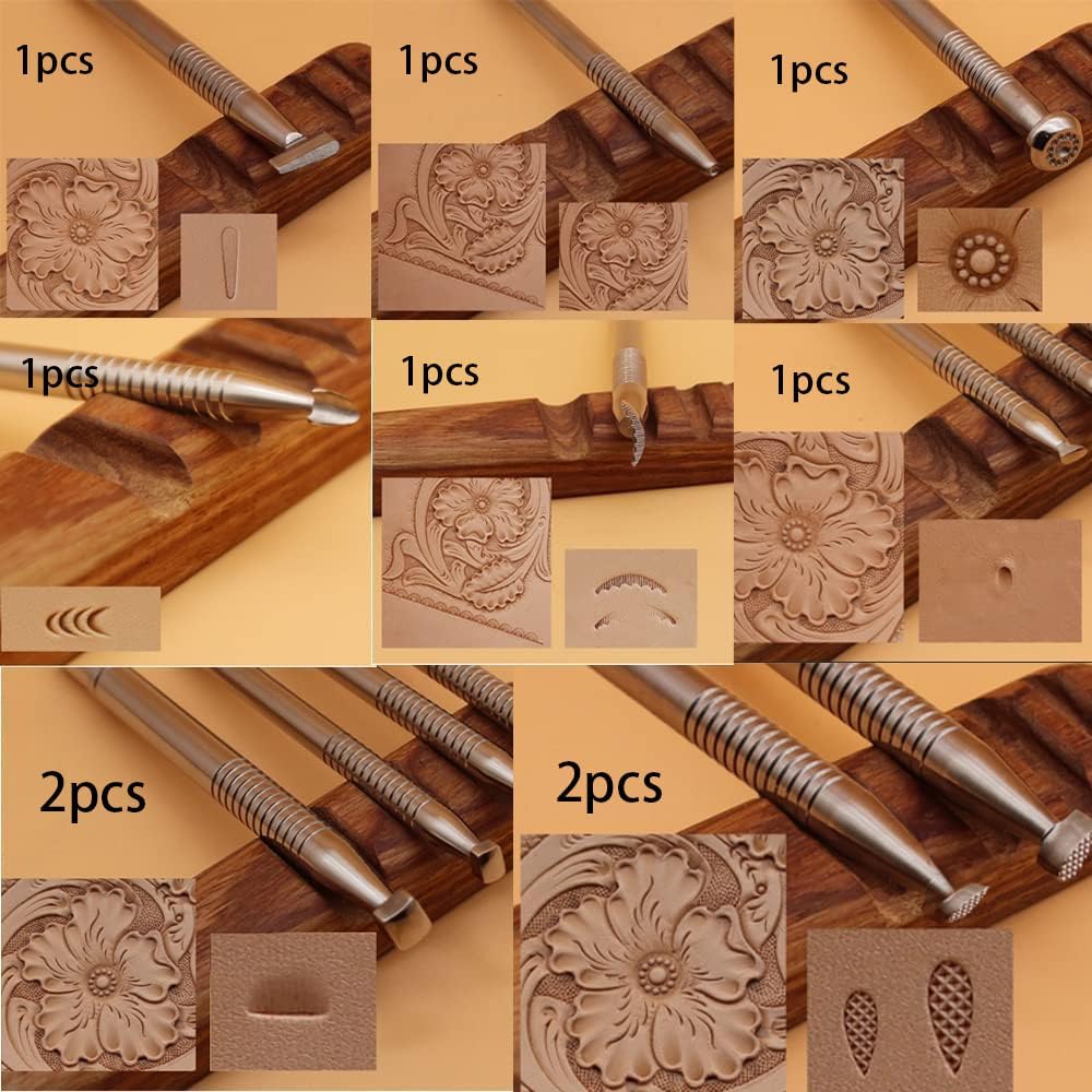 Leather Stamps 10Pcs Stamping Full Set 304 Stainless Steel Professional Stamping Carving Punches for DIY LeatherCrafts Enthusiasts or Beginners