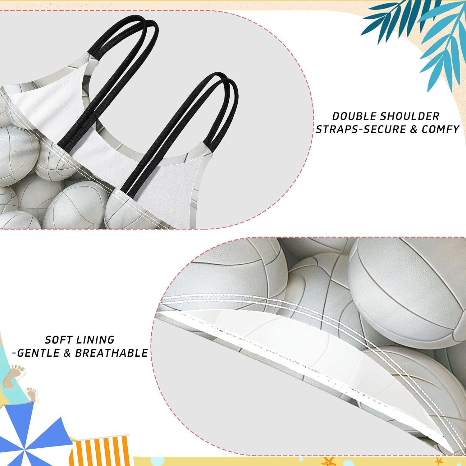 visesunny Girls Two Piece Swimsuits 3D White Volleyball Girl's Bikini Sets Bathing Suits for Girls Size 5-12Y