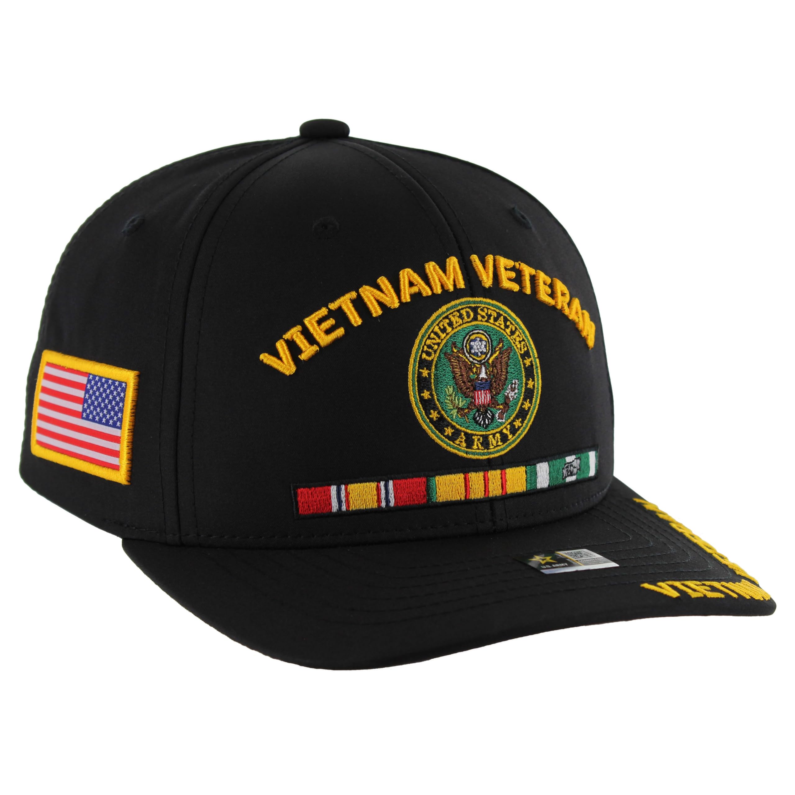 Gorra de veterano de Vietnam para hombre, con licencia oficial del ejército de los Estados Unidos, bordada, sello militar, ajustable, gorra de béisbol negra táctica, Negro -, talla única