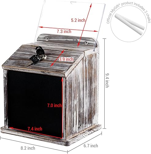 Miniatura 4 de MyGift Urna rústica de madera antorchada, para recaudación de fondos, para recaudación de fondos, para recaudación de fondos, con candado y llave,