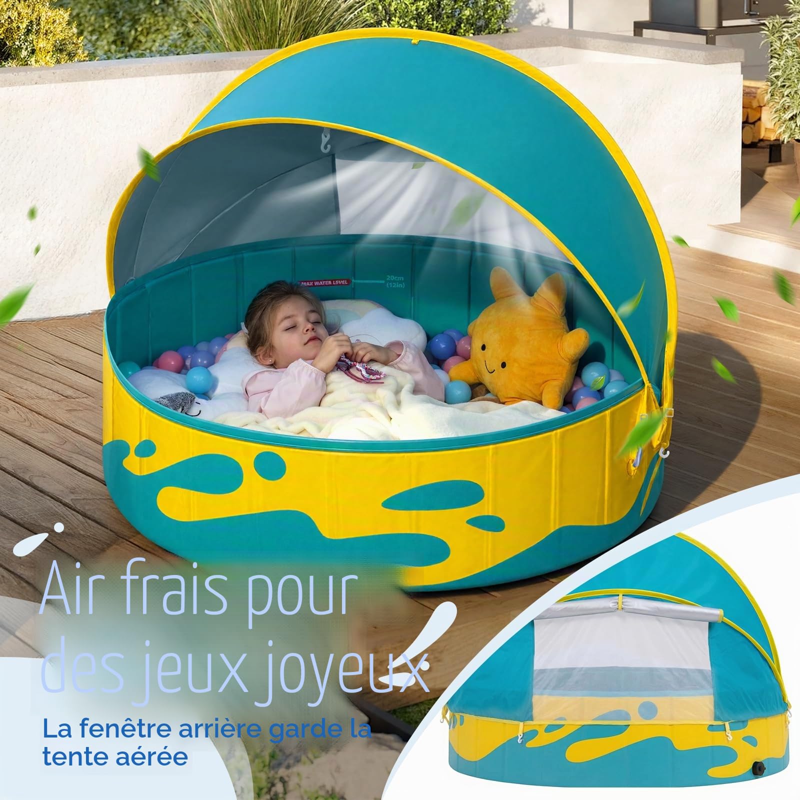 Peradix Pataugeoire avec Réglable Auvent pour Tout-Petits – 120 cm Pliable Piscine Bassin pour Bébé et Enfants pour Jardin & Voyage | Tente pour Bébé & Tente de Plage, pour 2-3 Enfants