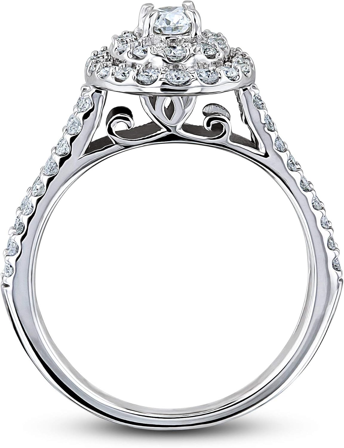 Kobelli 1 Carat Oval Cluster Split Shank Diamond Ring 10k White Gold