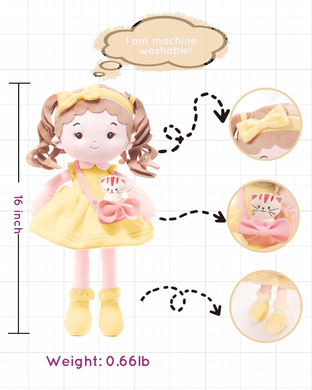 LeyaDoll Soft Baby Doll Toys (16''), My First Baby Rag Doll for 1 Year-Old Girl Birthday Gift, Christmas Plush Toys Gift for Toddler Kids Infants-Daydream Sunny and Her Pet-Cat