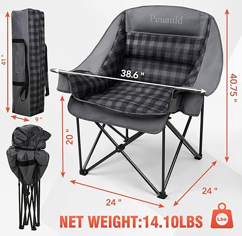 Miniatura 3 de Silla de campamento extragrande XL para adultos, sillas de campamento plegables acolchadas y resistentes con soporte para tazas, soporta 500 libras,