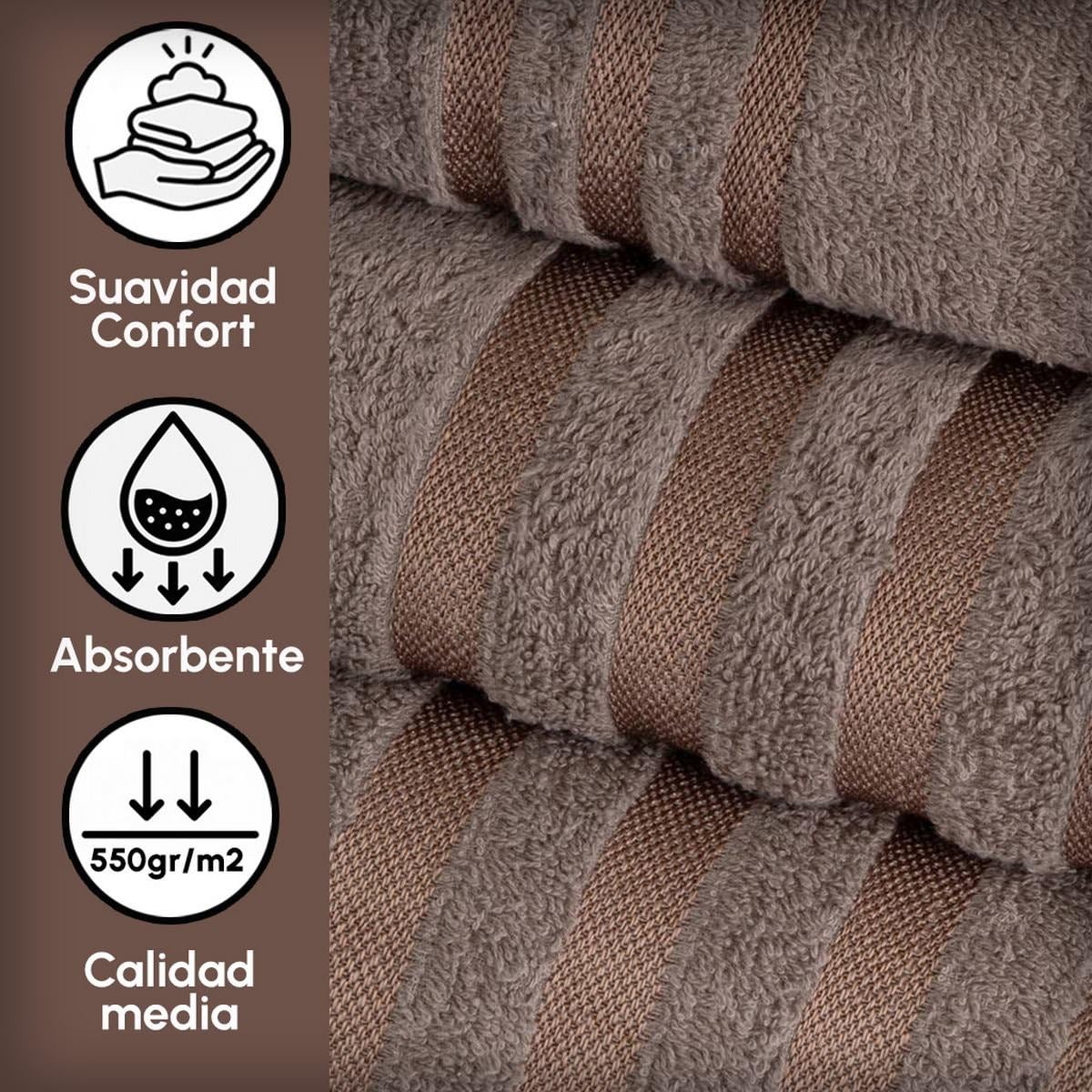 Juego de 6 Toallas Ducha Grandes Color marrón 100% algodón de 150x100 cm | Tejido suave de gran gramaje con alta absorción. Aptas para lavadora, de uso diario.