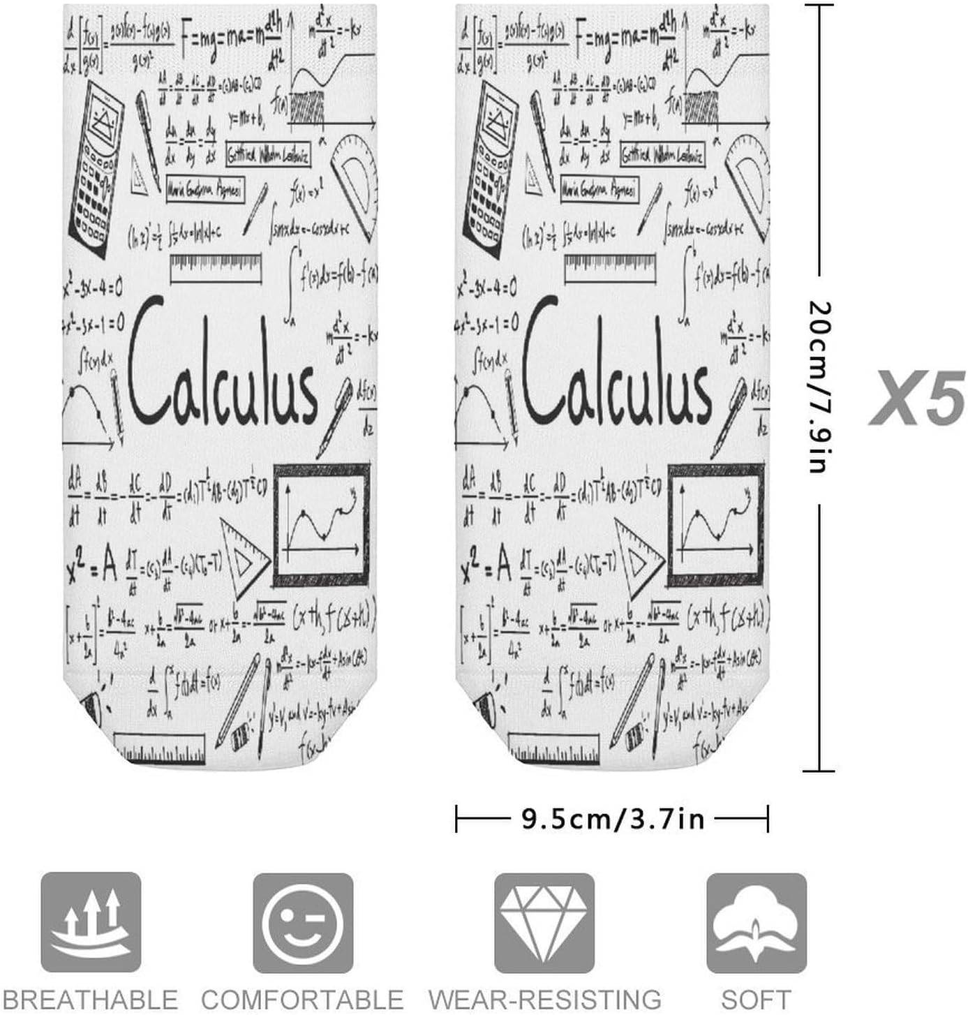 Math Geometry Geek Calculus Ankle Socks for Men Women 5 Pairs