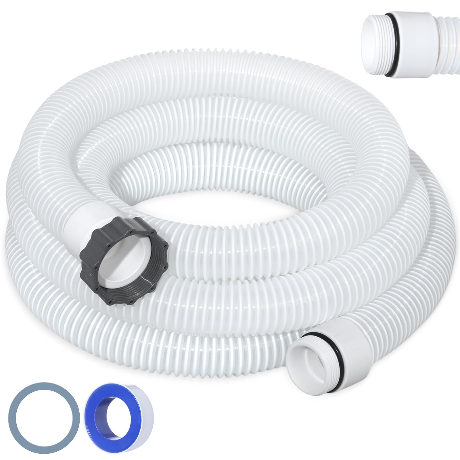 Photo 1 of Conderyang 1.5" 15ft EVA Pool Professional Hose with External Male Threads for Above Ground Pools Pump Replacement Hose Pool Supply for Cleaner Kit Heavy Duty Hoses Filter Connection Hoses(White)