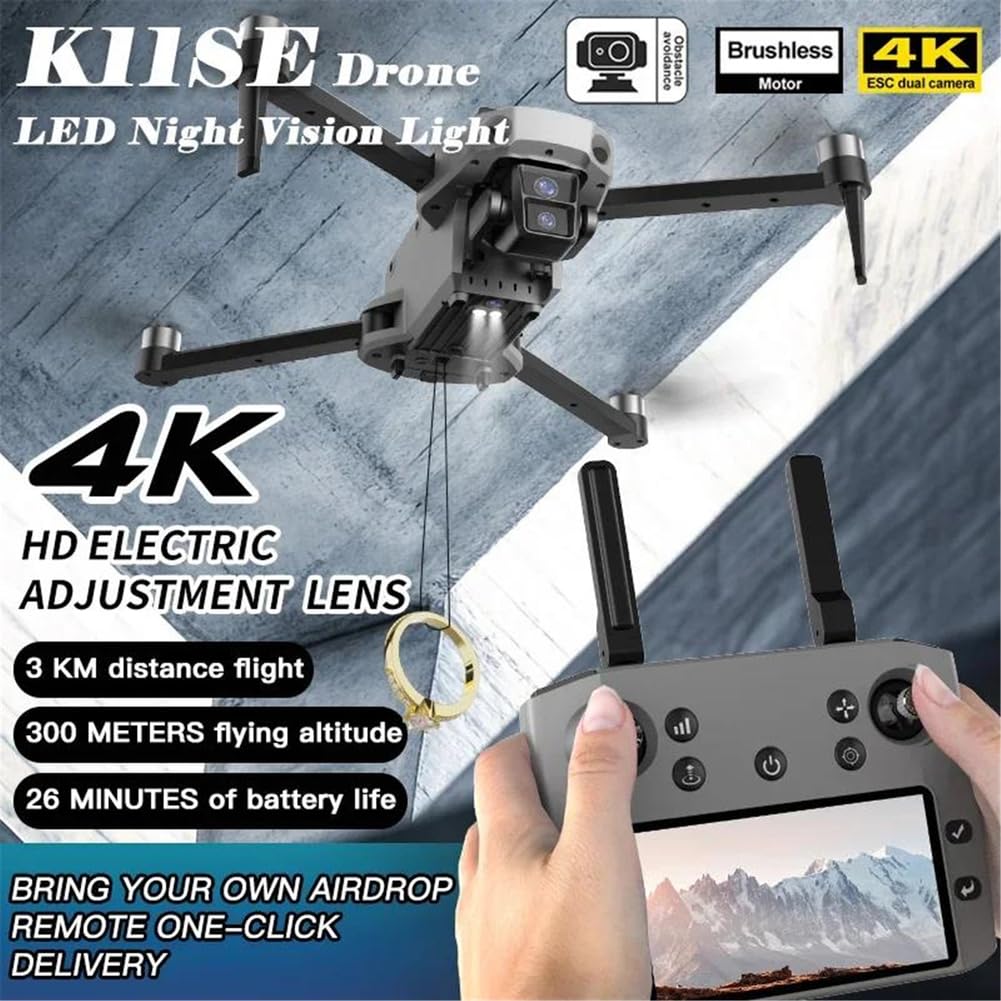 Triple battery,dron k11 se 4k z podwójną kamerą – transmisja 5g fpv | omijanie przeszkód 360° | składany bezszczotkowy regulator esc | dron antywstrząsowy eis