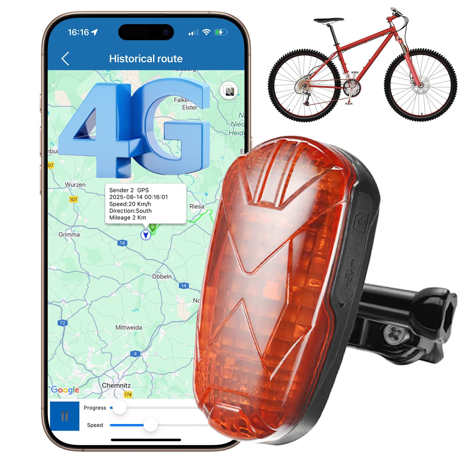 Winnes Localizzatore GPS per Bici,Bicicletta,EBike,4G GPS Tracker TK906 Monitoraggio in Tempo Reale Satellitare Tracker Antifurto Impermeabile Fanale Posteriore, Standby A 25gg Di Batteria