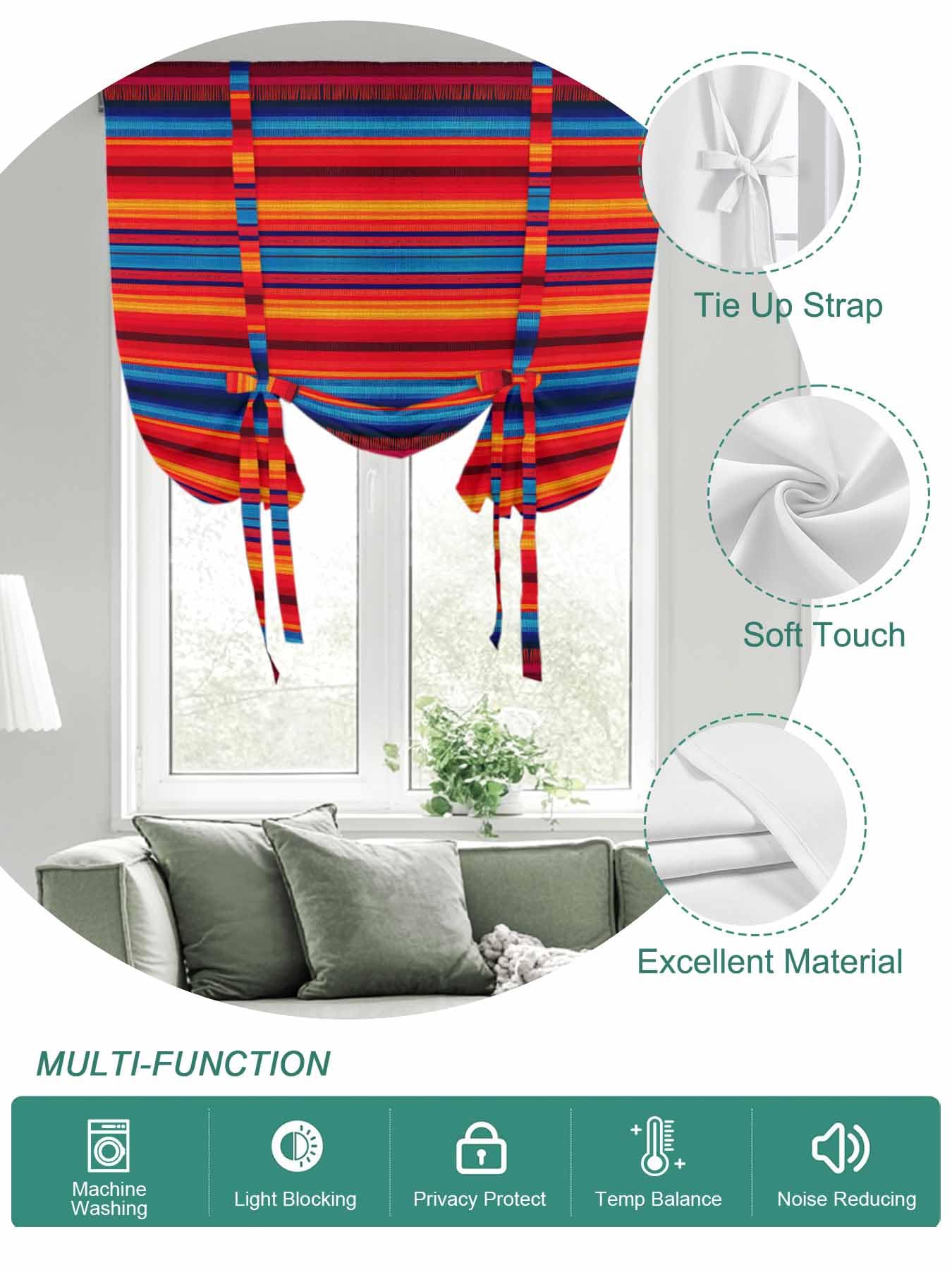Tie Up Curtains for Windows Colorful Striped Roman Shade 34 x 45 Inch Bathroom Curtains Window Farmhouse Modern Rainbow Lines Art Rod Pocket Short Balloon Curtains for Living Room Kitchen Small Blinds
