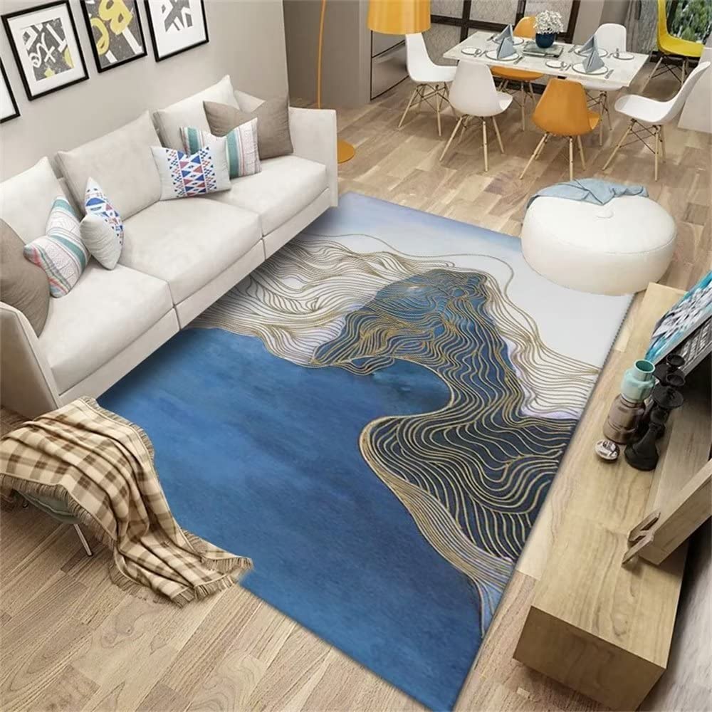 Tapis de salon décontracté bleu personnalisable pour chambre et terrasse