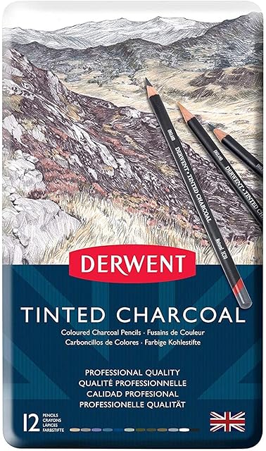 Derwent Tinted Charcoal Drawing Pencils, Set of 12, Watersoluble, Professional Quality, 2301690