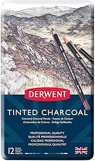 Derwent Tinted Charcoal Pencils, 4mm Core, Metal Tin, 12 Count (2301690)