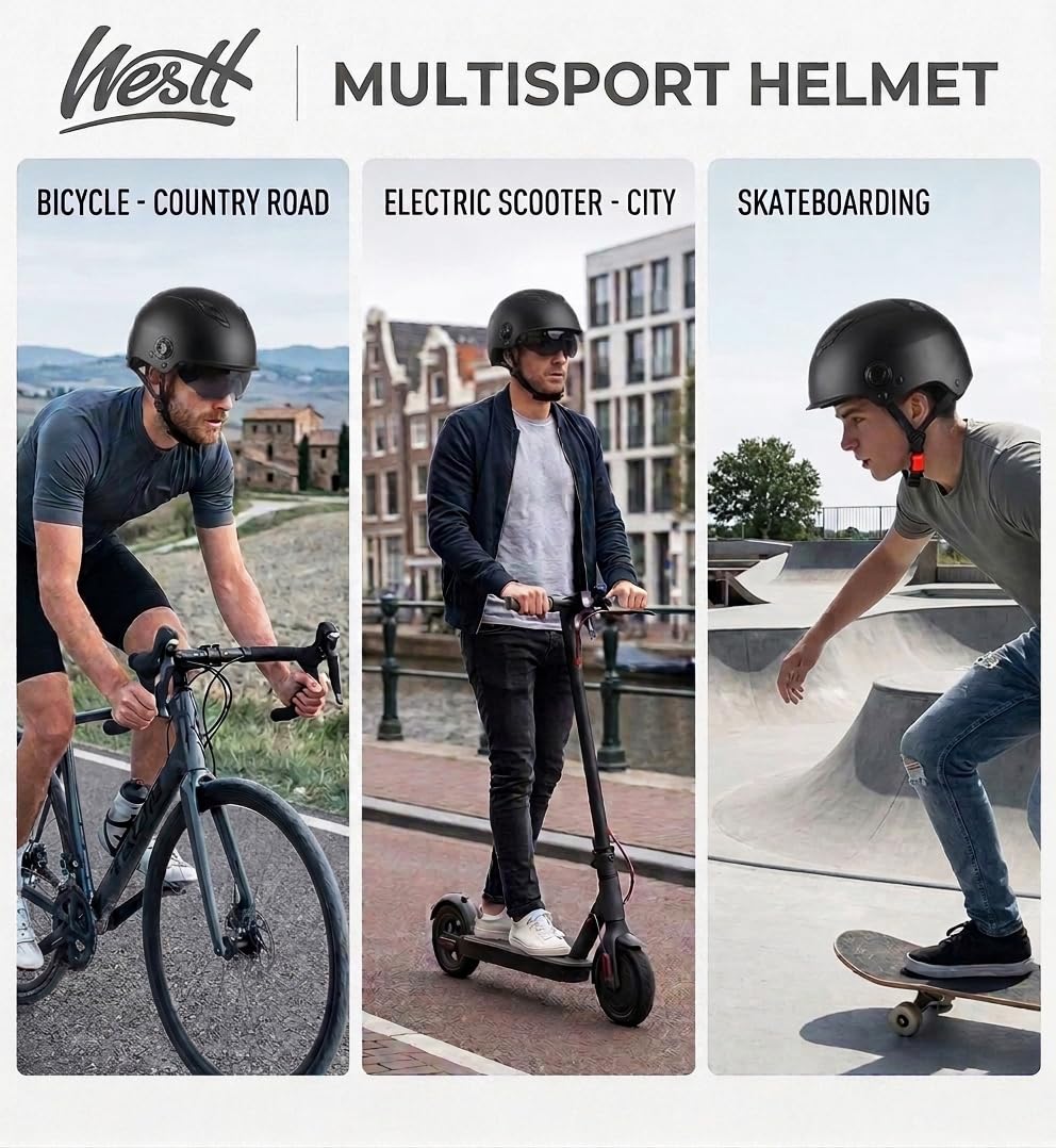 WESTT Escape Skaterhelm Fahrradhelm Inliner Helm I Sonnenvisier I Verstellbarer Kinnriemen I Herren I Damen I Junge Erwachsene