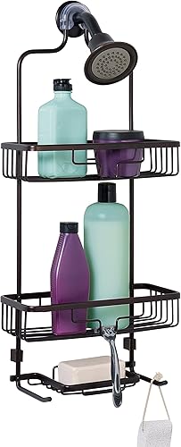 Zenna Home Organizador de ducha colgante para colocar sobre el cabezal de ducha, resistente al óxido, sin taladrar, organizador de baño con 2