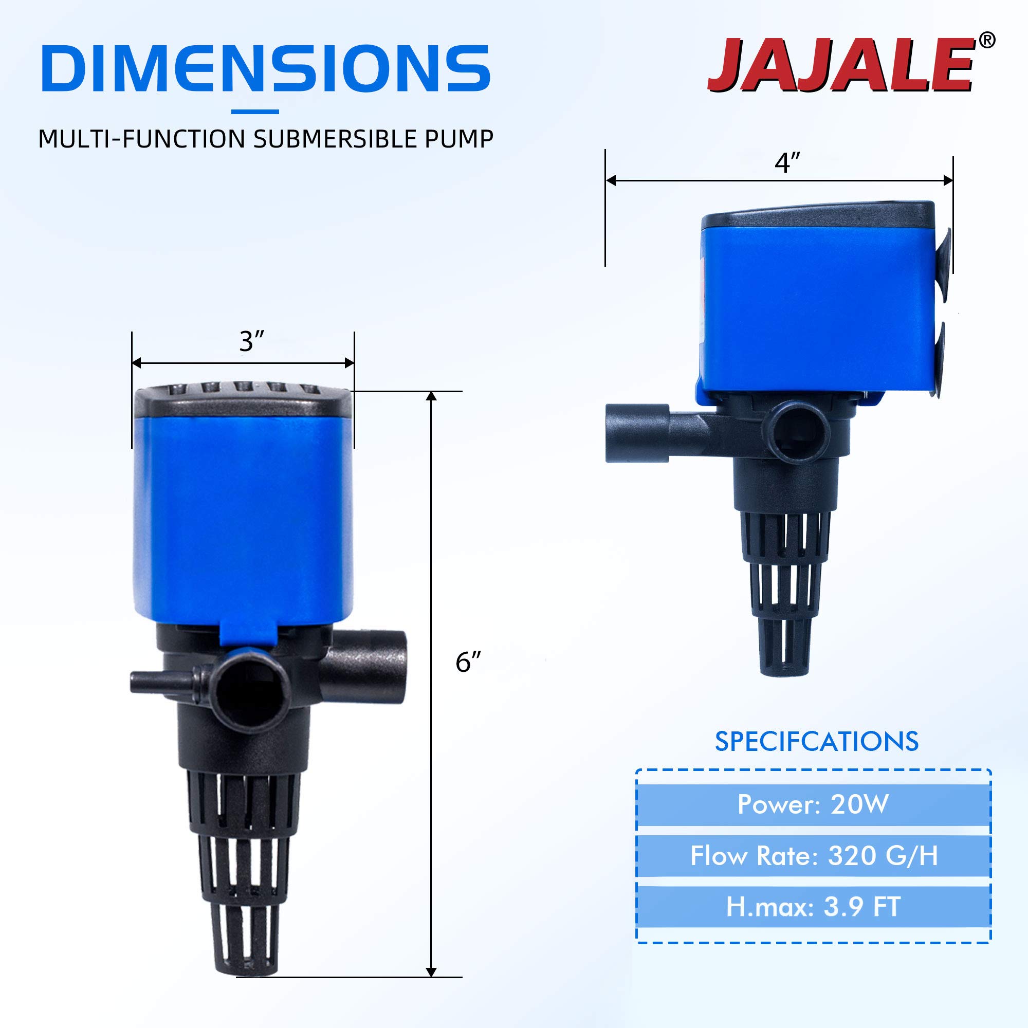 JAJALE Water Pump 320 GPH Submersible Internal Aquarium Powerhead Water Pump Ultra Quiet for Aquarium,Fish Tank