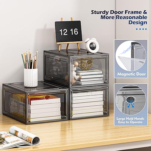 Miniatura 7 de Paquete de 10 organizadores de zapatos, cajas de zapatos resistentes apilables con puerta magnética, almacenamiento grueso para zapatos hasta talla