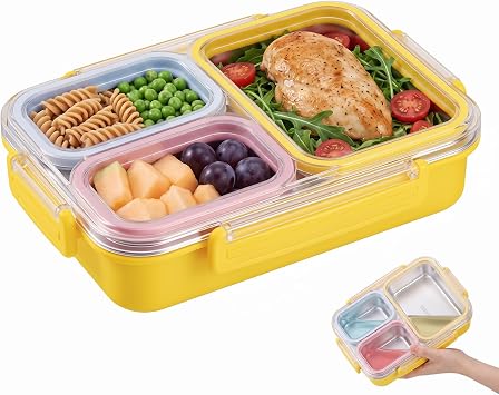 Bento Lunch Box for Kids & Adults, 3-Compartment 800ml Lunchbox with Lid