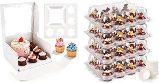 Bundle of 8 Packs Bento Cake Box with Cupcakes and Mini Cupcake Containers 30 Pack for Wedding Birthday Party Baby Shower Baking Supplies