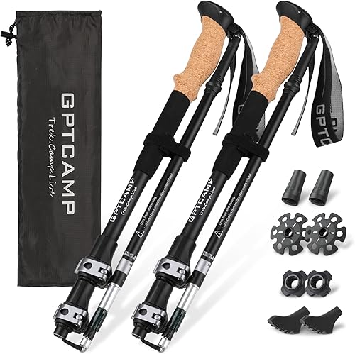 Bastones de Senderismo GPTCAMP, Bastones de Senderismo Plegables, Bastón de Senderismo Ligero Plegable para Viajes para Hombres y Mujeres, 2 Piezas