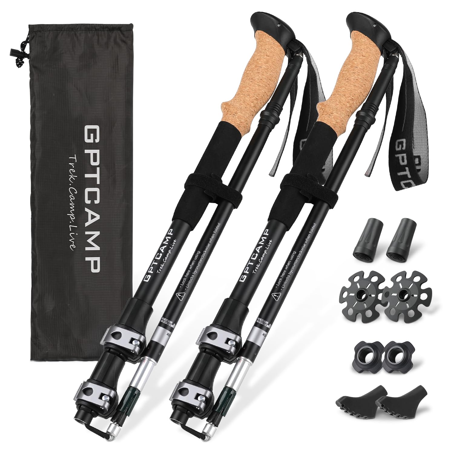 GPTCAMP Walking Sticks,Trekking Poles Collapsible Hiking Poles,Lightweight Folding Travel Walking Pole for Men Women,2pc Adjustable Hiking Stick with