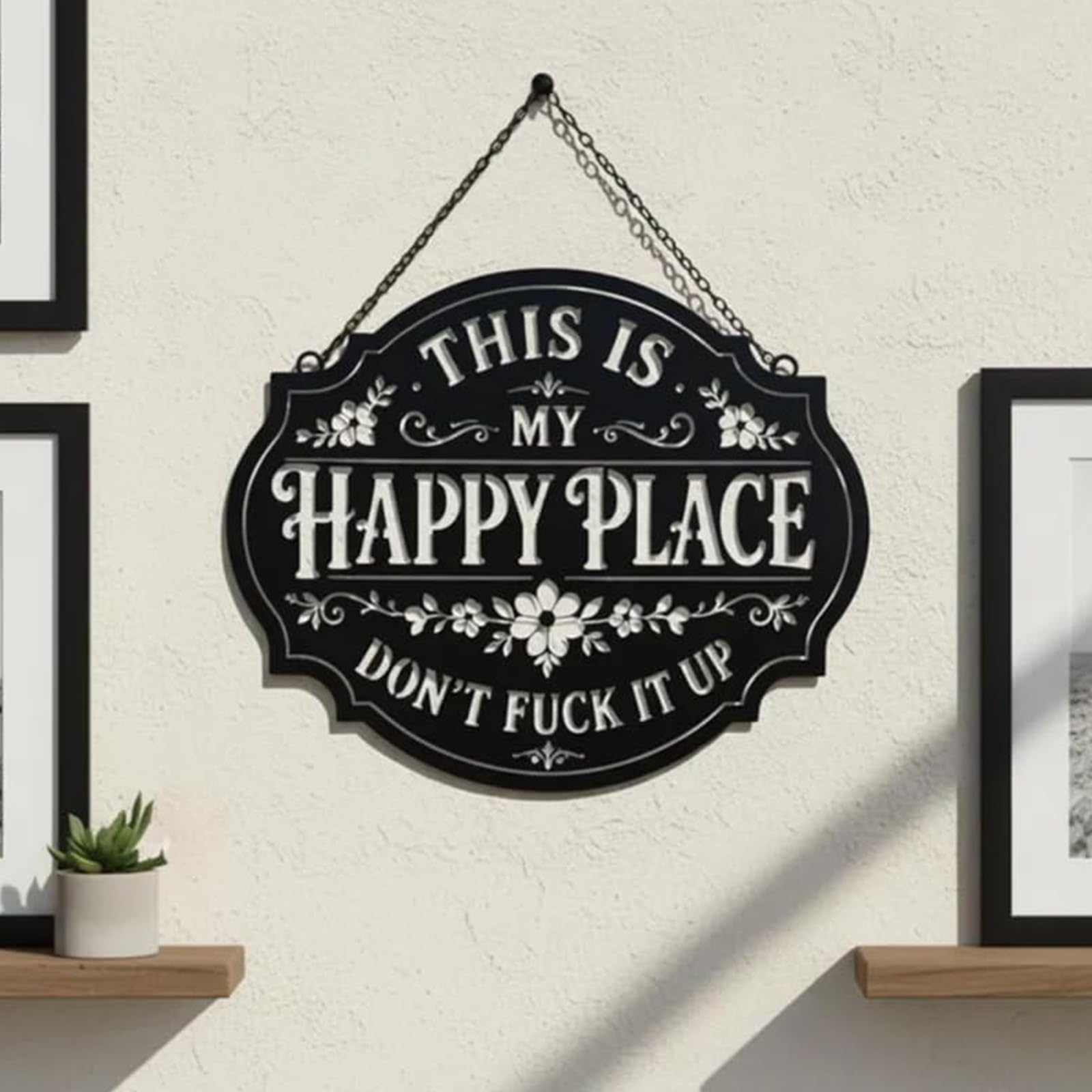 Targa da parete Sassy Happy Place, targa "Don't Fuck It Up". (#L) | Cartello da appendere floreale vintage This Is My Happy Place, cartello da parete in metallo Don't Fuck It Up