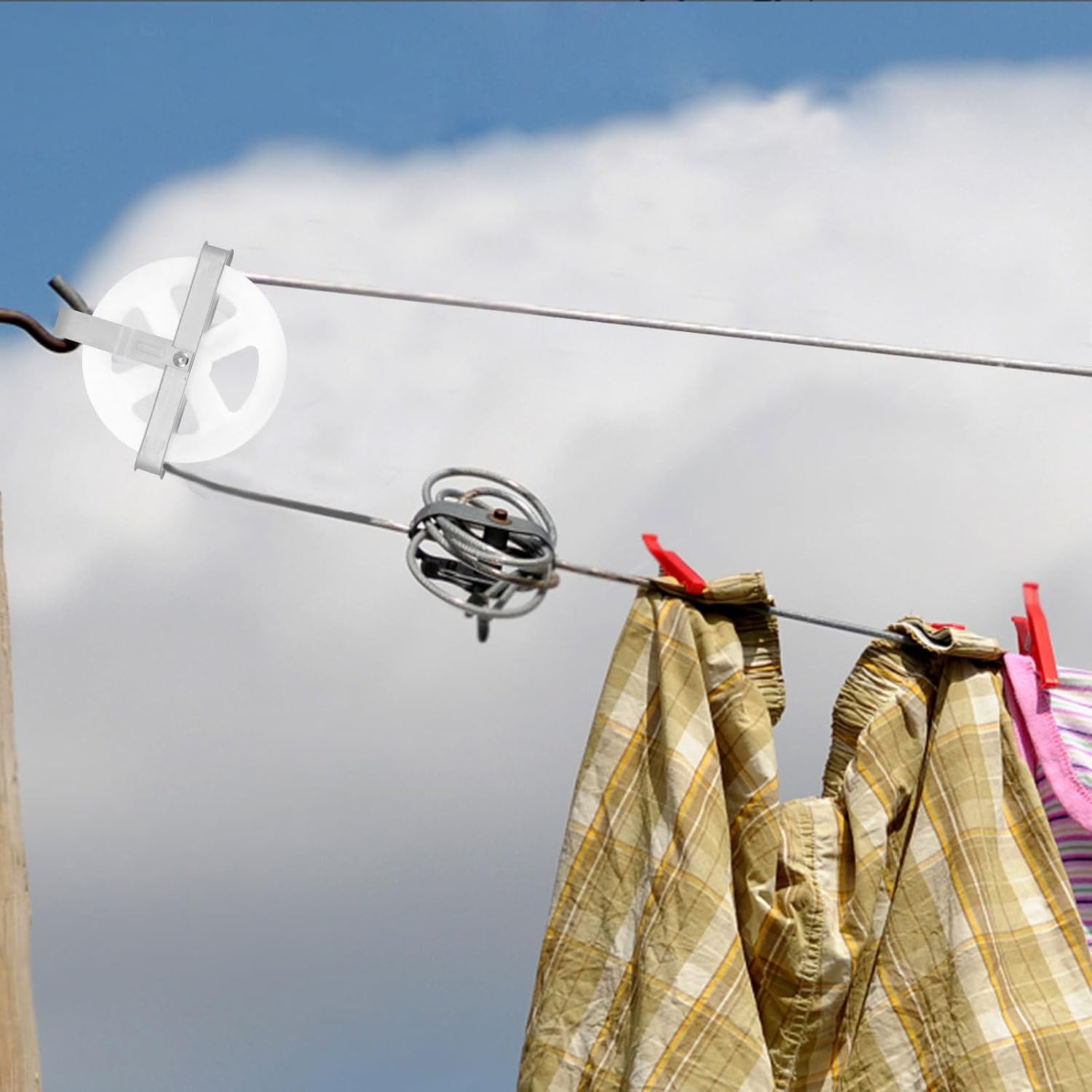 Clothesline Pulley 5-inch Nylon Clothes Hanging String Pulley for Outdoor Clothesline Fits to 3/8 Inch Rope Heavy Duty for Home Use