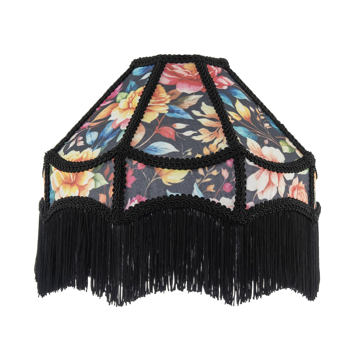 Happy Homewares Victorian Empire Lamp Shade 30cm Black Floral Cotton