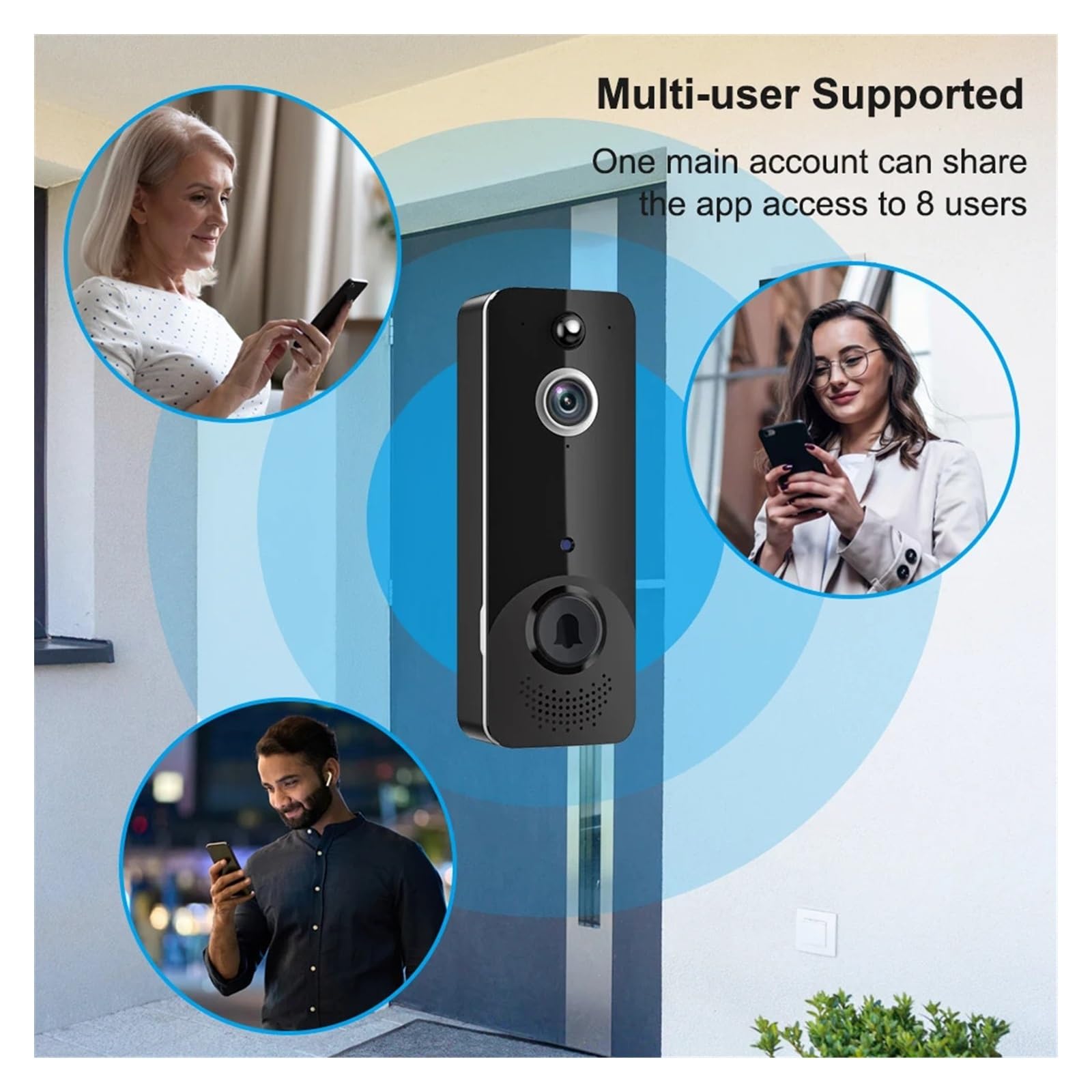 ThikK Videocitofono WiFi Campanello for videocamera CMOS wireless Supporto for campanello Audio a 2 vie Rilevamento del movimento Visione notturna a infrarossi in tempo reale