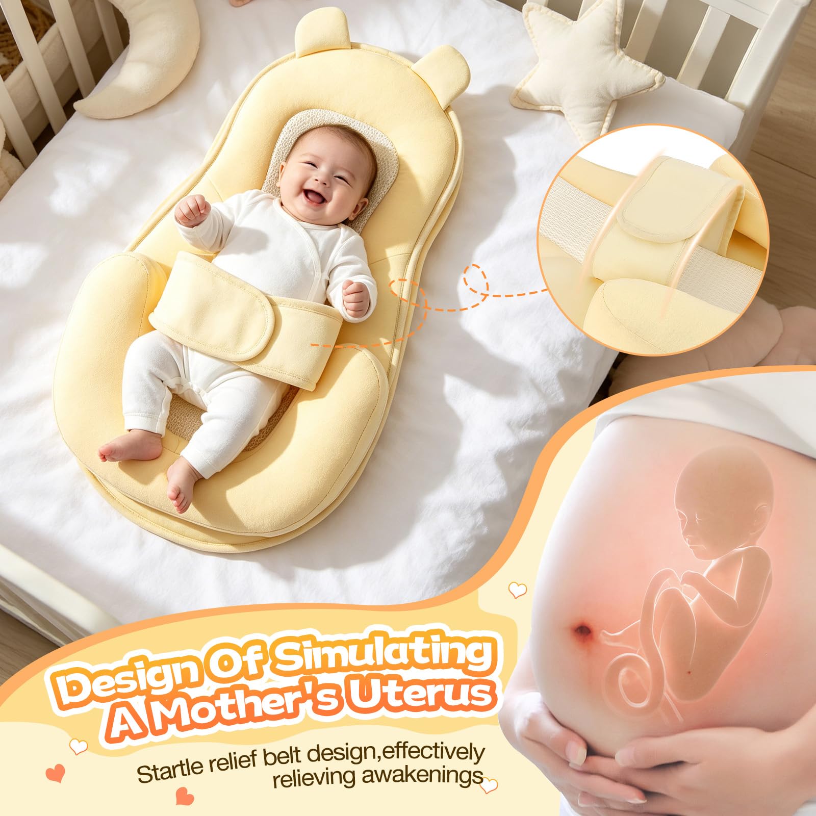 Coussin d'allaitement, housse de coussin d'allaitement anti-reflux et anti-regurgitation, coussins amovible lavable pour le biberon avec sangle réglable, pour nouveau-nés de 0 à 12 mois(Jaune)