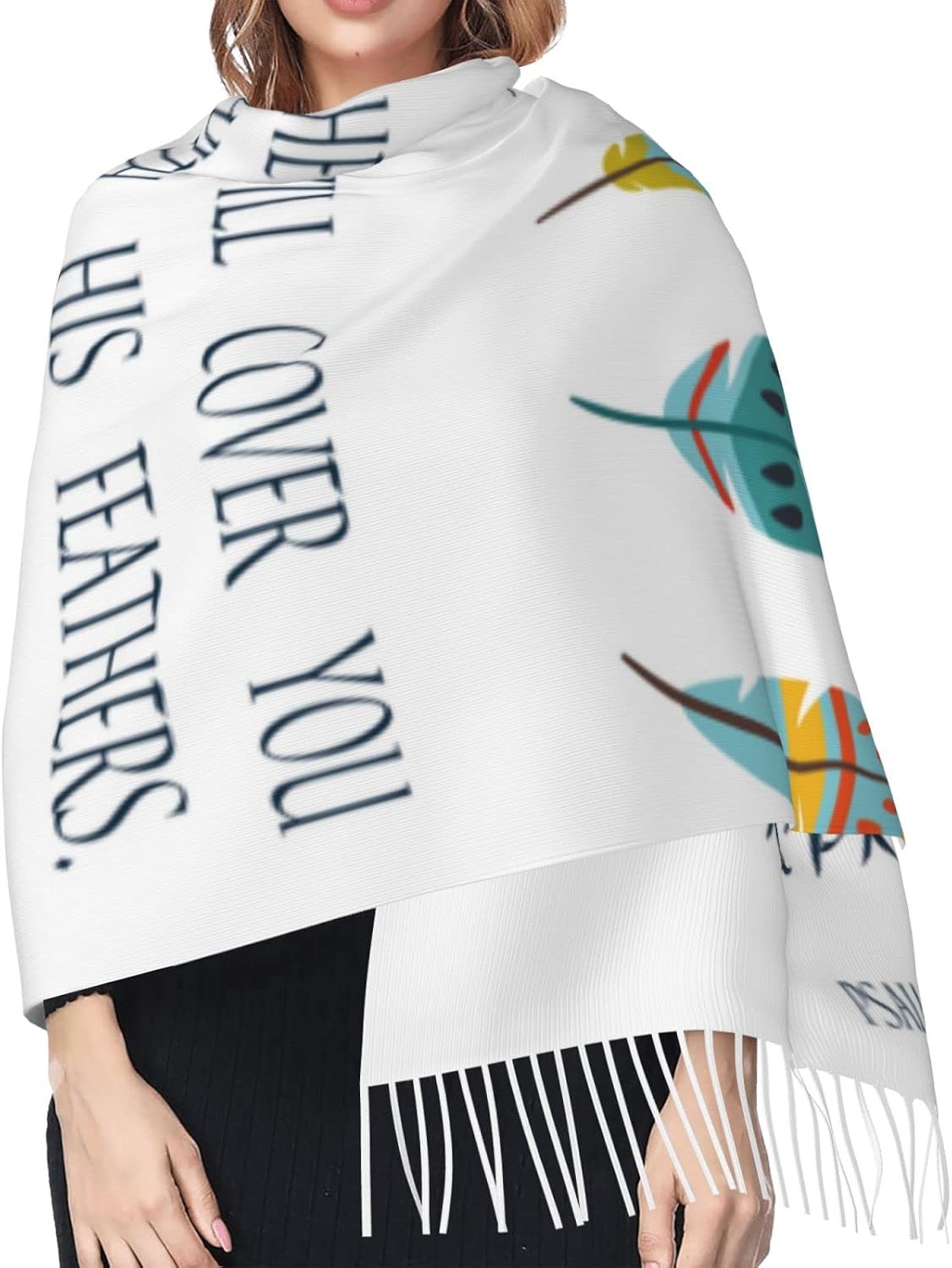 He Will Cover You With His Feathers Shawls And Wraps Scripture Bible Verse Floral Scarves Religious Inspirational Psalm 91