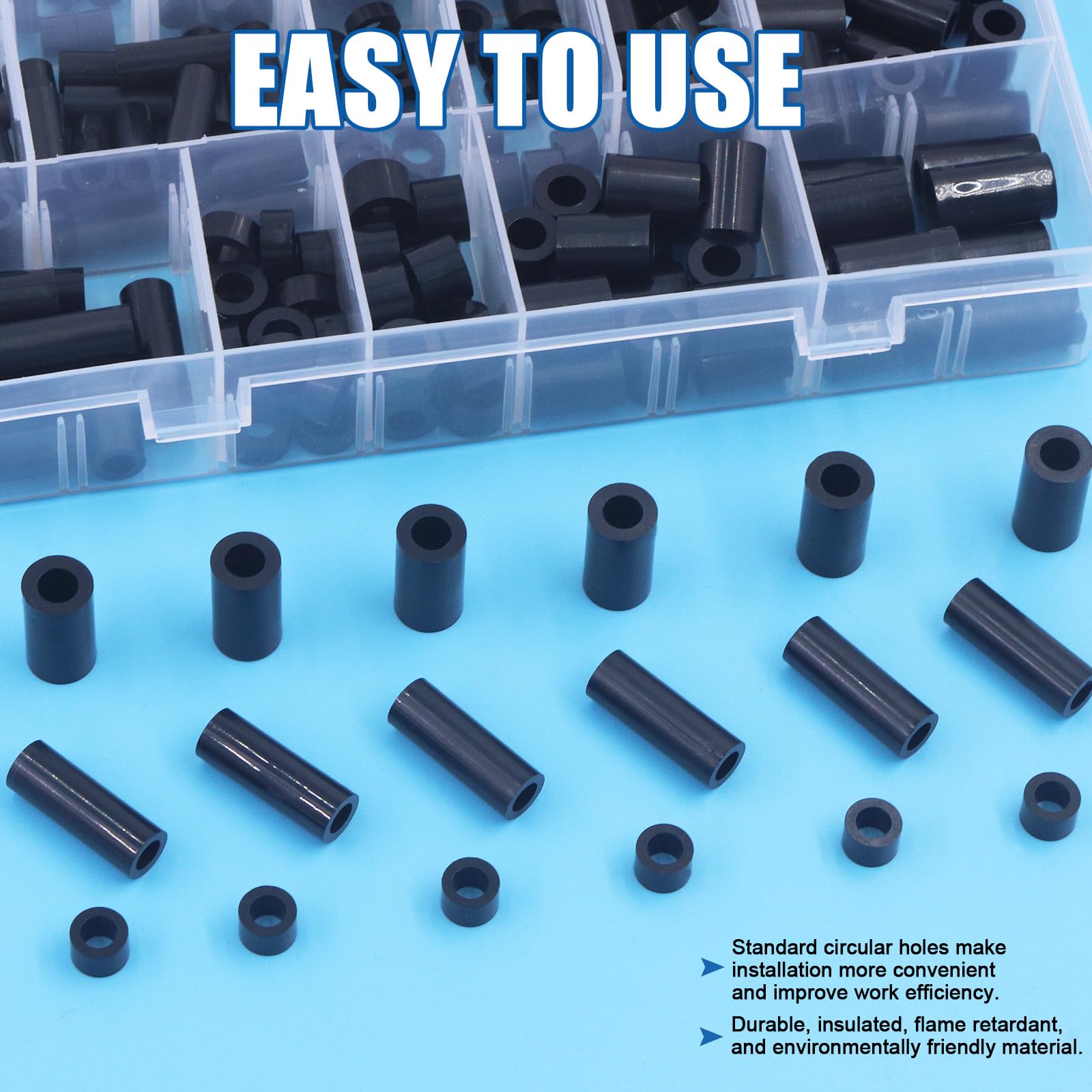 Set Di 150 Distanziatori In Nylon Per Viti M3 E M4 - Isolanti, Non Filettati, Con Scatola Di Archivazione (Nero) - Foto 3