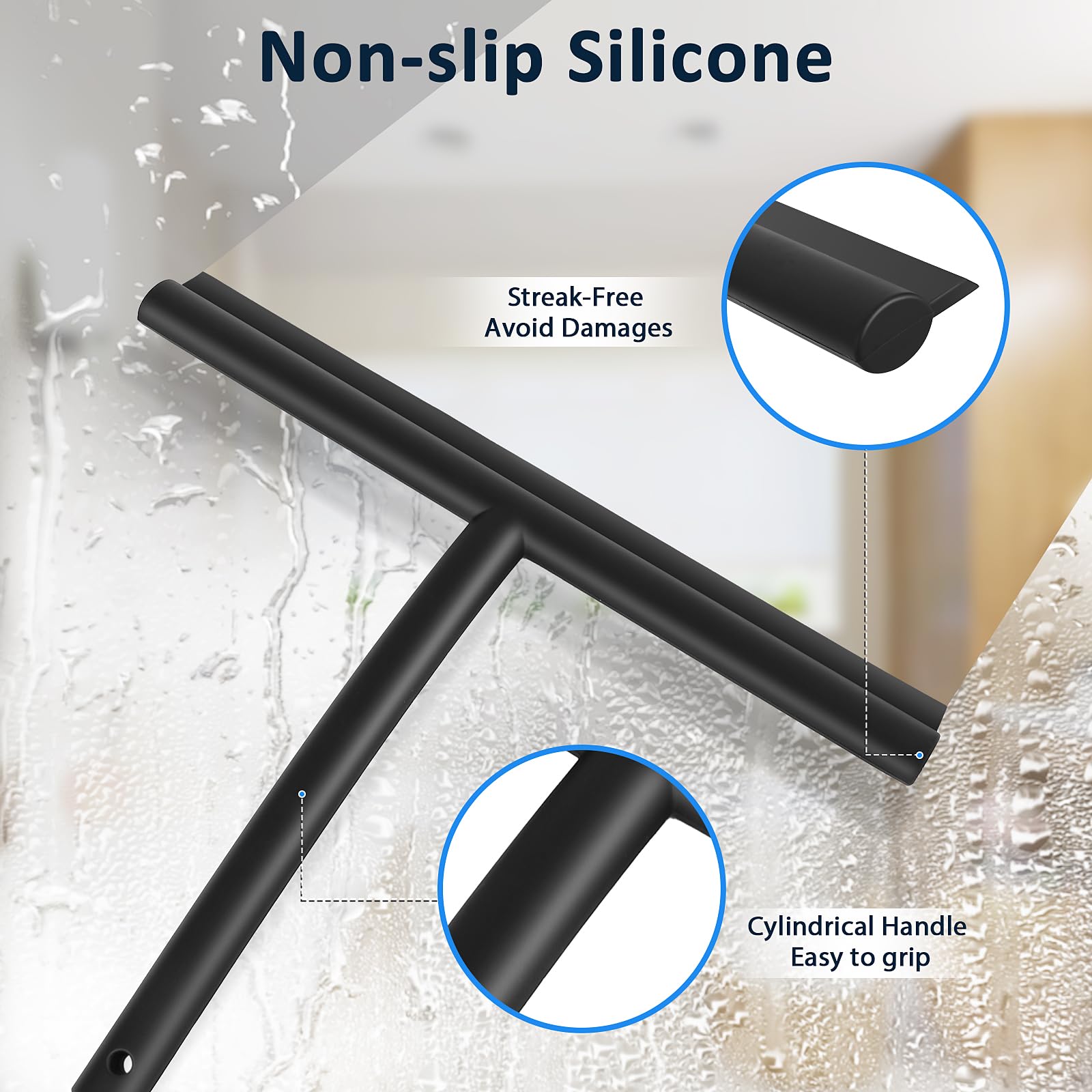 Raclette De Douche 2 En 1 - Grattoir Silicone + éponge, Avec Support - Pour Vitre, Carrelage, Miroir, Voiture