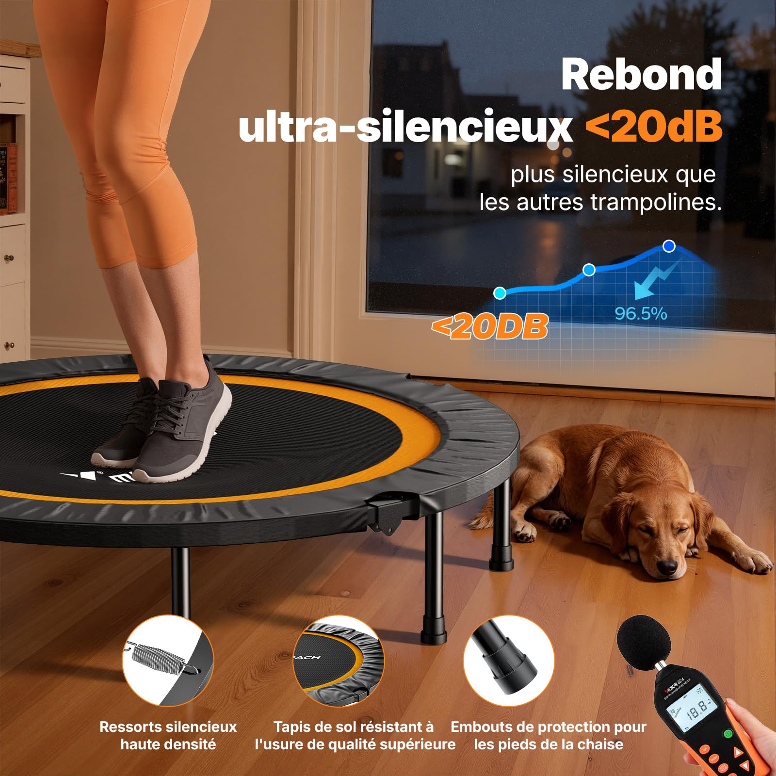 MERACH Trampoline Fitness - 102cm/122cm Mini Trampolines Pliables Charge maximale 330 LB, Trampolines Adulte Trampoline Interieur Silencieux