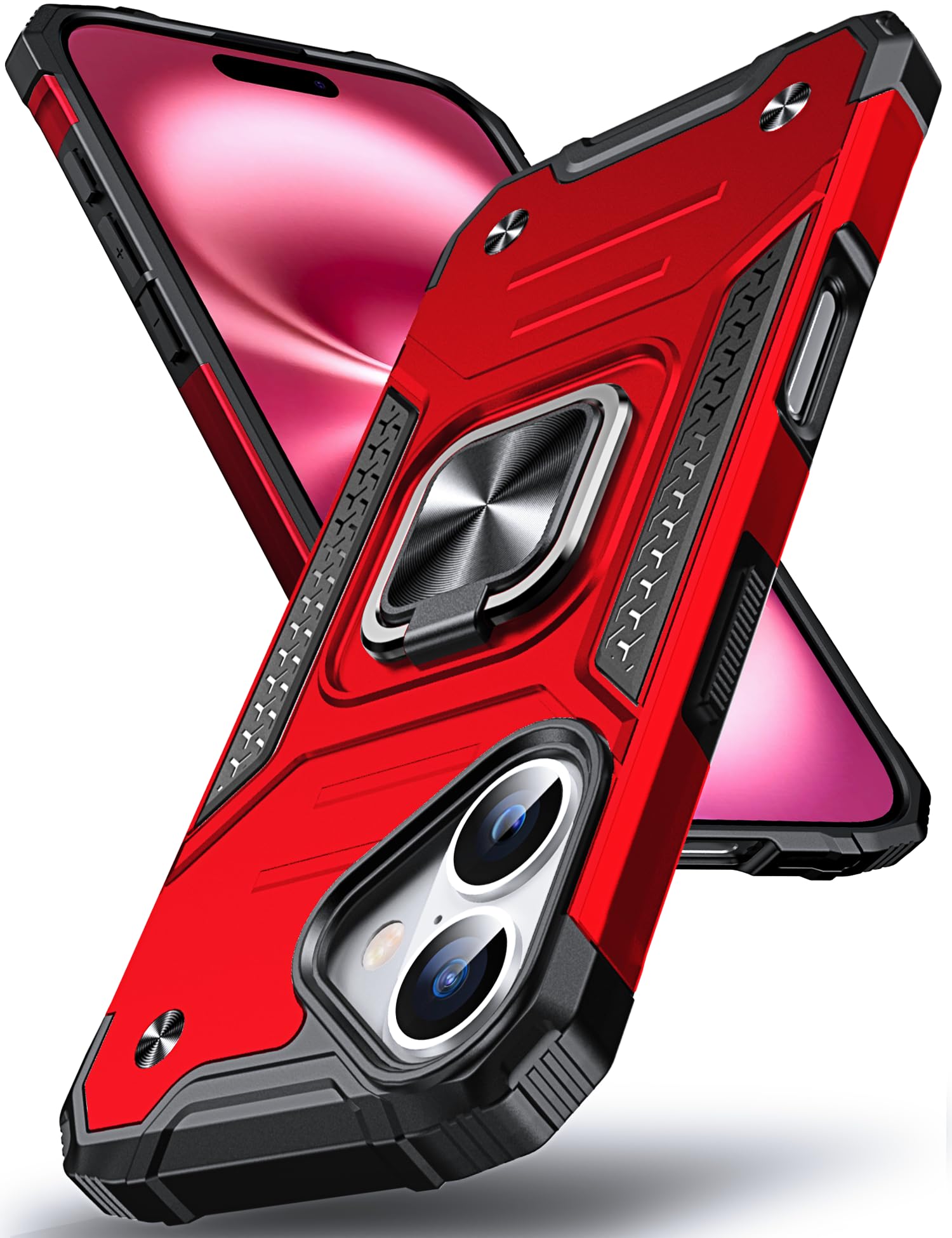 Etui iPhone 16 compatible support magnétique bague intégrée rouge robuste - 7