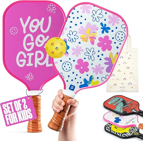 Sportbit Kids Pickleball Paddles Set of 1 or 2 - Child Size Pickleball Paddle for Kids Small and Lightweight - Carbon Fiber Youth Pickleball Paddle