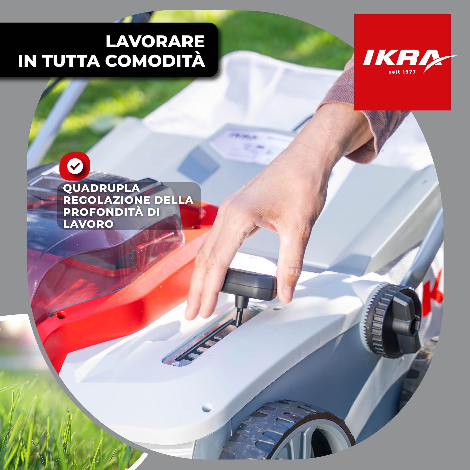 IKRA scarificatore arieggiatore a batteria 3in1 IAVL 2-2032, larghezza 32cm | Inclusi 2 batterie 20V 2,0Ah e caricatore rapido, cesto 30 l, +3/-9 mm, cambio rullo senza attrezzi, IKRA 20V