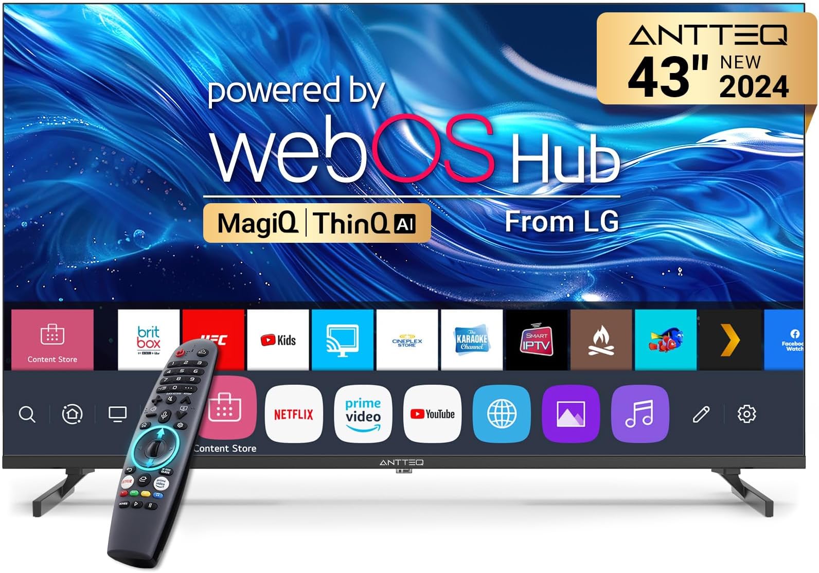 Antteq Smart TV 43 inch MagiQ 43" 4K UHD webOS TV, ThinQ AI MEMC Work with Alexa Black Television