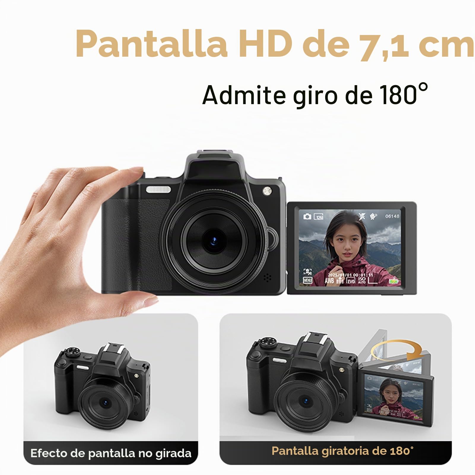 Annadue Cámara Digital DSLR 4K para Fotografía, Cámara Vlogging de 68 MP con Pantalla Abatible de 2,8 Pulgadas, Zoom 28X, Enfoque Manual AF Autofocus MF, Videocámaras de Viaje