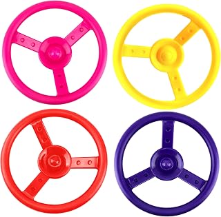 4 Pack Playground Steering Wheel Plastic Swingset Pirate Ship Wheel Playset for Outdoor Garden Backyard Playground Treehouse Accessories (Yellow, Purple, Red, Pink)