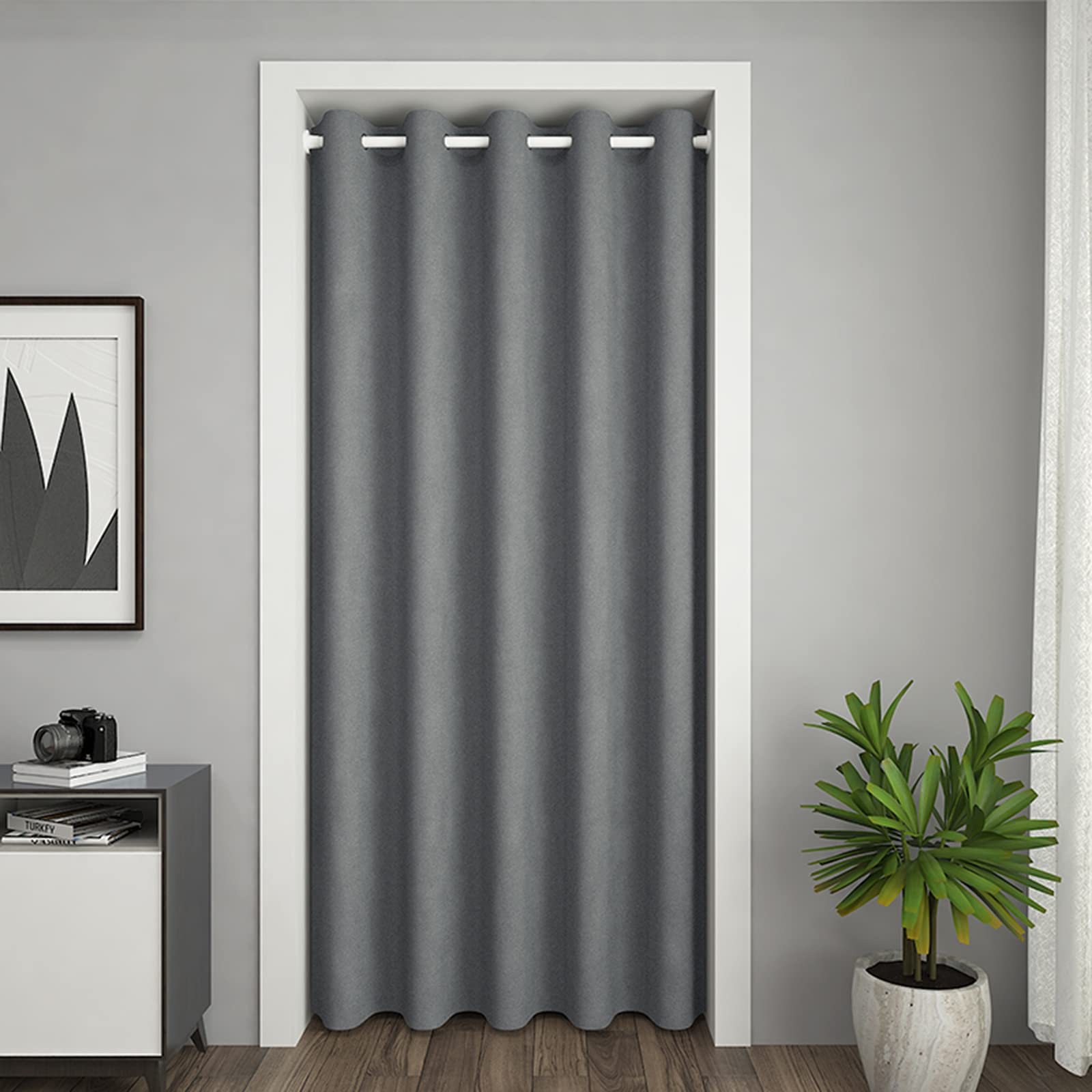 Noise Reduce,Thermal Insulated,Windproof,Energy Efficient,Partition Curtain,Soft Door Curtain Panel,Blackout Curtain,Decorative Doorway Curtain-Grey (w)200cm x (h)200cm,for 111-140cm Door Width