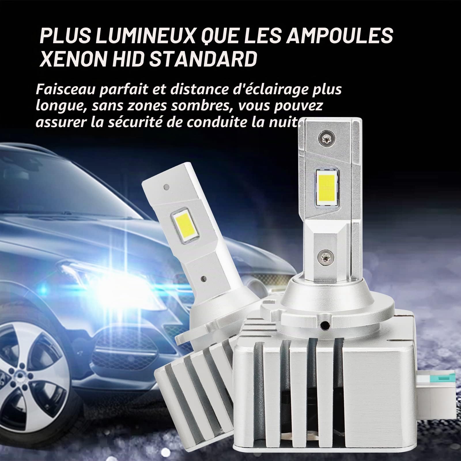 D-Lumina Ampoule D3S D3R LED Voiture,6000K Blanc 2×35W 10000LM Kits de conversion LED Ampoule de Phare, Faisceau Haut et Bas,Plug and Play au Remplacement D3S HID D'origine, Lot de 2